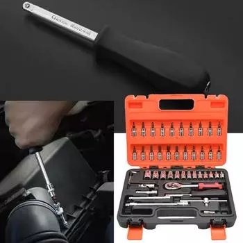 46 Pcs Drive Socket Set Car Repair Tool Pawl Socket Spanner Screwdriver Tool Kit CR-V Socket Ratchet Wrench Set Combo Tools Kit