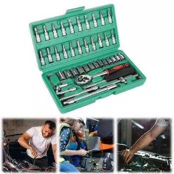 46 шт. комбинированный динамометрический ключ с храповым механизмом, метрический гибкая головка, храповой ключ, шестигранный ключ с головкой 1/4, набор инструментов для ремонта автомобиля