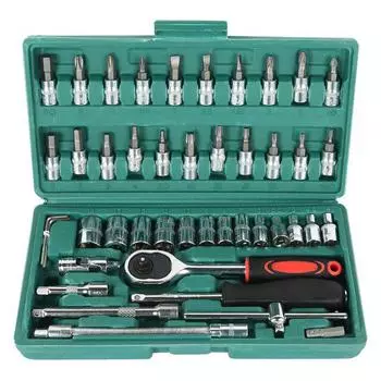 46 шт., набор гаечных ключей с храповым механизмом для автомобиля, мотоцикла, велосипеда, комбинированный ремонт, ручные инструменты зелёный