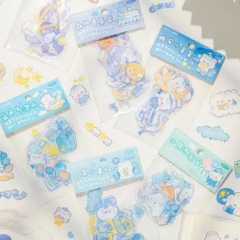 46 шт., наклейки с милыми мультяшными животными, синяя самоклеящаяся бумага, сделай сам, канцелярские украшения, наклейки, подарки для детей 01