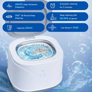 46kHz Ultrasonic Retainer Cleaner Dental Ultrasonic Bath Portable Ultrasonic Cleaner Machine Sonic Washer for Dentures Aligner us белый