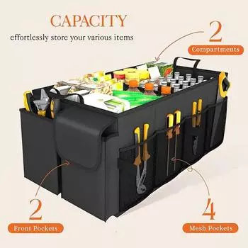 46л Автомобильный багажник для хранения вещей Органайзер Большая вместимость Складная конструкция Многоцелевой багажник Органайзер Контейнер для хранения с ручкой 55cm чёрный