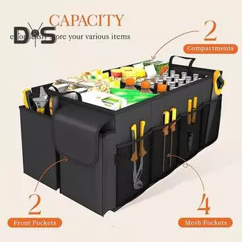 46л Автомобильный багажник для хранения вещей Органайзер Большая вместимость Складная конструкция Многоцелевой багажник Органайзер Контейнер для хранения с ручкой 55cm чёрный