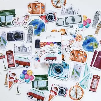 46pcs/box Travel Sticker Diary Adhesive Album Decoration Diy Escolar Stationery Label Stickers Scrapbooking