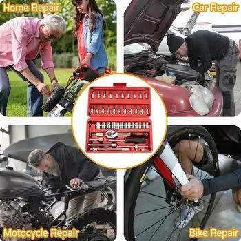 46pcs Car Repair Tool Kits Combination Ratchet Torque Spanner Metalworking 1/4-Inch Socket Wrench Set Auto Mechanic Repair Tools чёрный