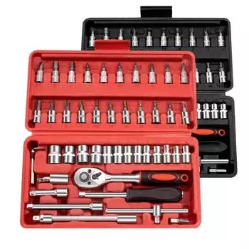 46pcs Socket Wrench Set 1/4 Inch Drive Ratchet Car Repair Tool with Bit Socket Set for Auto Repairing & Household Repairs Tools чёрный