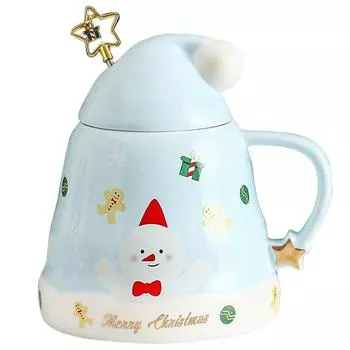 470 мл Рождественская шапка Кружки Кофейные кружки Чашка чая с крышкой Звездная ложка Санта-Клаус Пряничный человечек Рождественская елка Керамическая чашка для воды Подарки красный