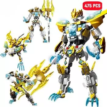 475 шт. Творческий трансформирующийся робот-модель, строительные блоки, MOC, белый тигр, сборочные кирпичи, орнамент, игрушки для мальчиков, детские подарки