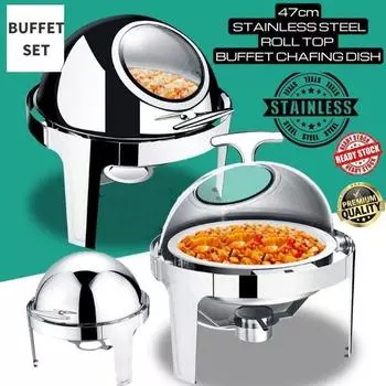47 см круглый поднос для жарки на роликах из нержавеющей стали, набор для шведского стола, набор для кейтеринга, набор для пищевого поддона-купола Full silver