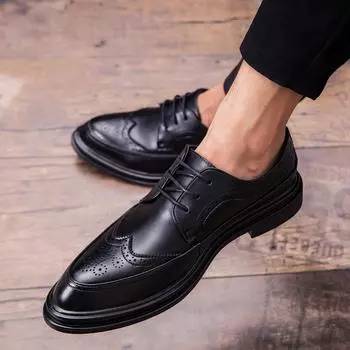 47 Spring and Autumn Europe Station British Wind Flower Retro Brock Men s Leather Shoes Casual Leather Shoes Genuine Leather 37 чёрный