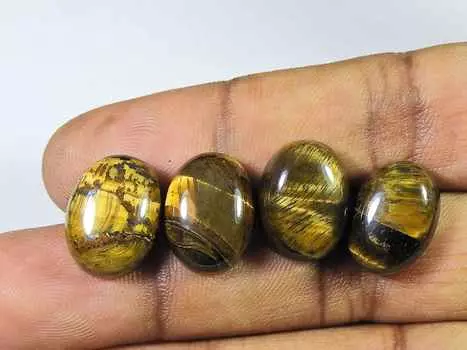 47Cts Yellow Tiger Eye Oval Healing Cabochon Loose Gemstone 4Pcs Lot 12X16MM RQ-1990