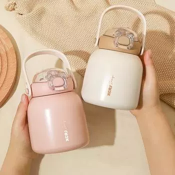 480 мл модная термофляга из нержавеющей стали 316 с соломинкой портативная мультяшная милая термобутылка с наклейками 480ml розовый