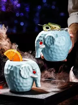 480 мл Небесно-Голубой Милый Слон Керамика Кружка Тики Ресторан Отель Молекулярный Копченый Коктейльный Бокал Гавайская Пляжная Вечеринка Чашки Для Напитков Elephant Tiki Mug 480ml