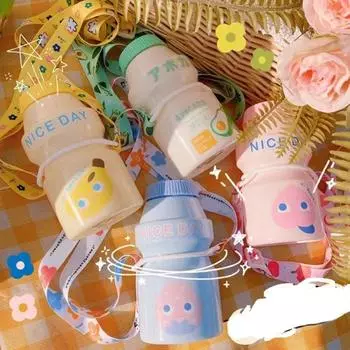 480 мл пластиковая бутылка для воды через плечо Yakult Shape, чашка для чайника, симпатичные бутылки для кофе и молока, стеклянные бутылки для питья