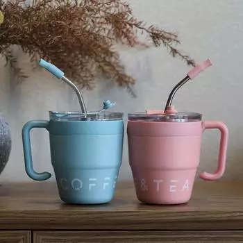 480 мл портативная кофейная кружка с соломинкой, термос из нержавеющей стали, кружка для горячих холодных напитков, воды, чая, молока, бутылка для отдыха на открытом воздухе 480ml чёрный