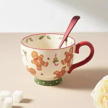 480 мл Рождественские кофейные чашки Пряничный человечек Керамические кружки Кружка для завтрака Кружки для молока Чашки для овсянки, подогреваемой в микроволновке Подарочные чашки 401-500ml