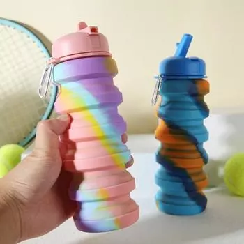 480 мл складная силиконовая бутылка для воды герметичная портативная легкая уличная велоспорт тренажерный зал фитнес спорт путешествия камуфляж 480ml зелёный