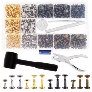 480 шт. 6/8 мм металлические заклепки с двойным колпачком для кожи с молотком и пробойником, плоскогубцами, заклепками для обуви, сумок, ремней, одежды, аксессуары для ремонта