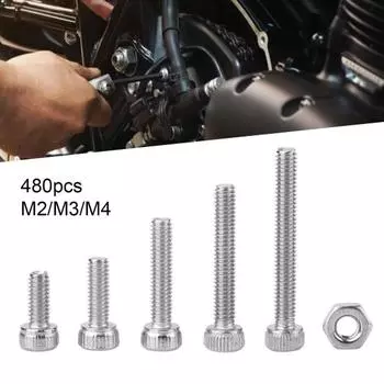 480 шт. M2/M3/M4 из нержавеющей стали с шестигранной головкой и круглой головкой, болты, винты, гайки, комплект с коробкой для хранения для ремонта 480P