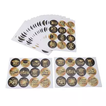 480 шт. Наклейки на выпускной 2024 года круглые черно-золотые для запечатывания выпускных конвертов 2024 года