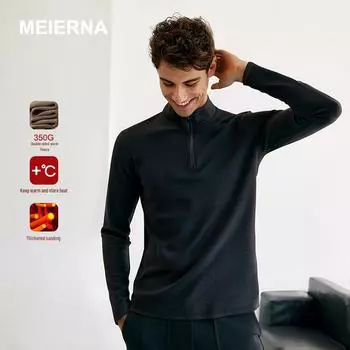 480g Men s Thickened German Velvet Lapel Half-Zip Top (DZ027) for Autumn/Winter XXXL 175-200 jin льняной/чёрный