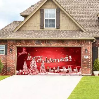 480x210 см Рождественский гобелен на дверь гаража Санта-Лось Снеговик с принтом в помещении и на открытом воздухе праздник настенный баннер фон дверная крышка декоративная ткань A