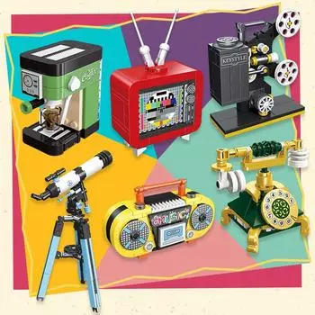 487 шт., серия мелкой бытовой техники, строительные блоки, Ретро ТВ, телефон, кофемашина, модель телескопа, кирпичи, детские игрушки, Рождественский подарок withbox разноцветный