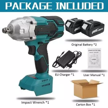 488Vf 1500N.m 1/2 Socket High Torque Brushless Wrench Cordless Electric Impact Wrench Power Tools For 18V Battery 2*Batteries