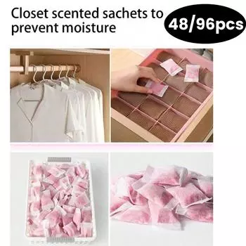48/96 шт. Цветочные ароматизированные мешочки для шкафа, дезодорант, влагостойкий, устойчивый к плесени, стойкий аромат, освежитель для ящиков комнаты