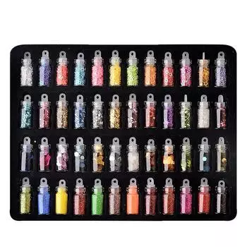 48-цветный стеклянный флакончик для дизайна ногтей, блестящие пайетки, шестиугольные ломтики, набор для украшения ногтей в виде икры