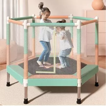 48-дюймовый шестиугольный батут для упражнений для детей с защитной сеткой, прыжковая кровать для спортивных развлечений в помещении 48inch оранжевый/зелёный