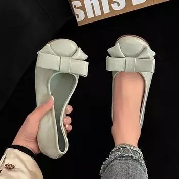 48 hours delivery, new Korean version of gentle temperament, round head, light mouth bow, versatile four-season single shoes, flat women s shoes 35 чёрный