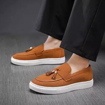 48 New Casual Leather Shoes Fashion Frosted Business Loafers Trend British Tassel Leather Shoes 38