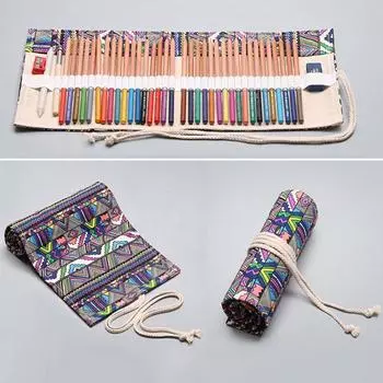 48 отверстий Холщовый пенал Roll Up Pen Case Школьные принадлежности для студентов Кисточка Ручка Сумка Симпатичные пеналы Канцелярские принадлежности