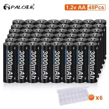 48 шт. 1,2 В AA NIMH аккумуляторная батарея AA 2A NIMH аккумулятор с низким саморазрядом AA батарея для игрушечной автомобильной мыши, клавиатуры чёрный