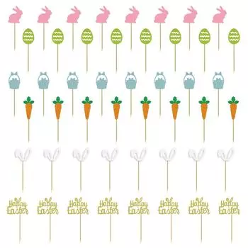 48 шт., блестящие топперы для пасхального торта, украшение для Пасхального кролика, тема дня рождения, свадьбы, пасхальной вечеринки, принадлежности для кексов