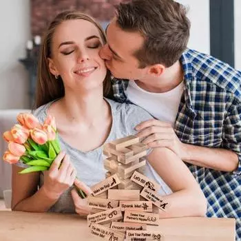 48 шт./компл., пара строительных блоков, падающая башня с подарочным пакетом в виде сердца для свиданий и развлечений для взрослых, деревянная игра-складывание блоков, подарок на День святого Валентина