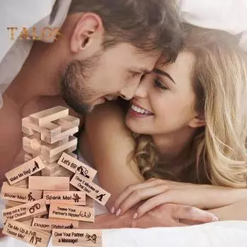 48 шт./компл., пара строительных блоков, падающая башня с подарочным пакетом в виде сердца для влюбленных, свидание, вечер, развлечения для взрослых, деревянные блоки для игры в игру «Подруга, парень» A
