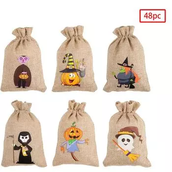 48 шт. мешочков для конфет на Хэллоуин, 4 X 6 дюймов, маленькие подарочные пакеты, мешочки для подарков с завязкой на Хэллоуин, мешок для конфет, украшение на Хэллоуин One Size