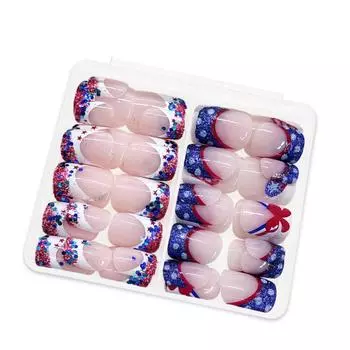 48 шт. Накладные ногти с французским кончиком, короткие, на клеевой основе, блестящие, полное покрытие, искусственные ногти, материалы для маникюра для женщин