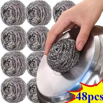 48 шт. шарики для чистки из нержавеющей стали, шарики из стальной проволоки, бытовая кухонная мойка, кастрюли, посуда, удаление грязи, ржавчины, инструмент для чистки 6pcs