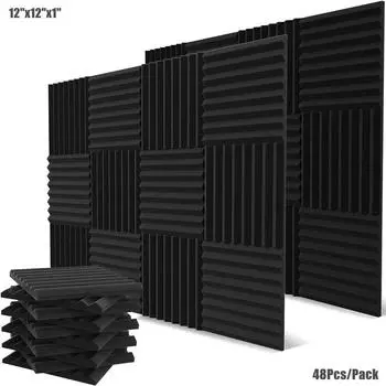 48 шт./упак. панели из акустической пены для студии 12 x 12 x 1 звукопоглощающая клиновидная плитка губка высокой плотности звукоизоляционная студийная звуковая пена 24Black Plus 24Blue