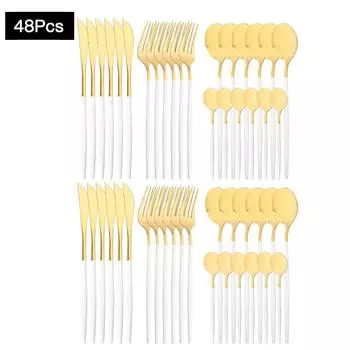 48 шт., золотой зеркальный полирующий набор столовых приборов, столовая посуда из нержавеющей стали, нож, вилка, ложка, кофейная ложка, столовые приборы, домашняя вечеринка серебряный