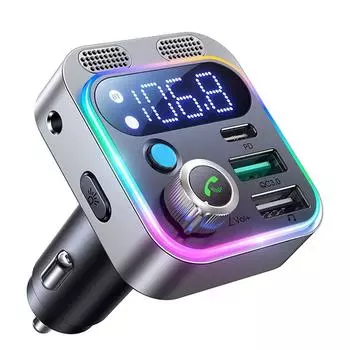 48 Вт автомобильный адаптер Bluetooth 5.2 FM-передатчик для автомобиля PD&QC3.0 автомобильное зарядное устройство Bluetooth-адаптер с двумя микрофонами, глубоким басом, громкая связь black