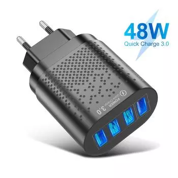 48 Вт QC3.0 USB настенное зарядное устройство, быстрая зарядка, 4 порта, ЕС, США, настенный адаптер для мобильного телефона для планшета для iPhone 13, 12, 11, быстрая зарядка