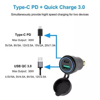 48 Вт USB C автомобильное зарядное гнездо мощное быстрое зарядное устройство 30 Вт PD & QC 3.0 адаптер прикуривателя Hella DIN штекер для BMW Ducati Triumph зелёный