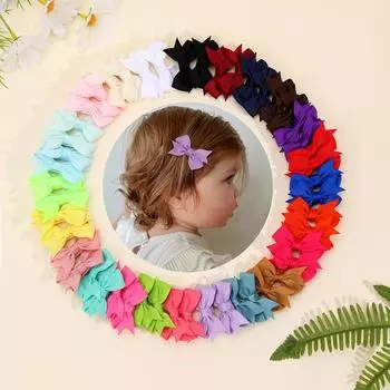 48pcs/set Solid Grosgrain Ribbon Hair Bows With Clips For Girls Small Bow Hairpins Children Handmade Hairgrips Hair Accessories