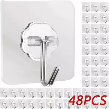 48шт настенные крючки прозрачные прочные самоклеящиеся ключ полотенце дверь настенная вешалка подвесные аксессуары для кухни и ванной комнаты крючки