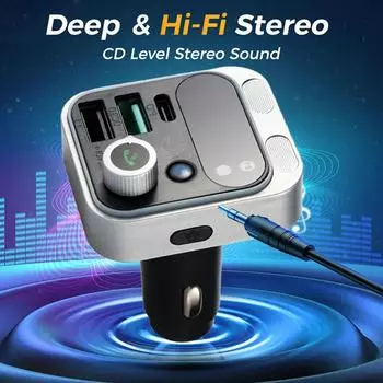 48W Car Bluetooth 5.2 FM Transmitter For Car Stronger Dual Mics Deep Bass Sound 48W PD QC3.0 Charger Bluetooth Adapter
