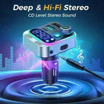 48W PD&QC3.0 Bluetooth Car Adapter - Stronger Dual Mics & HiFi Deep Bass Sound with LED Display